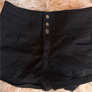 Black High-Waisted Cuffed Denim Shorts